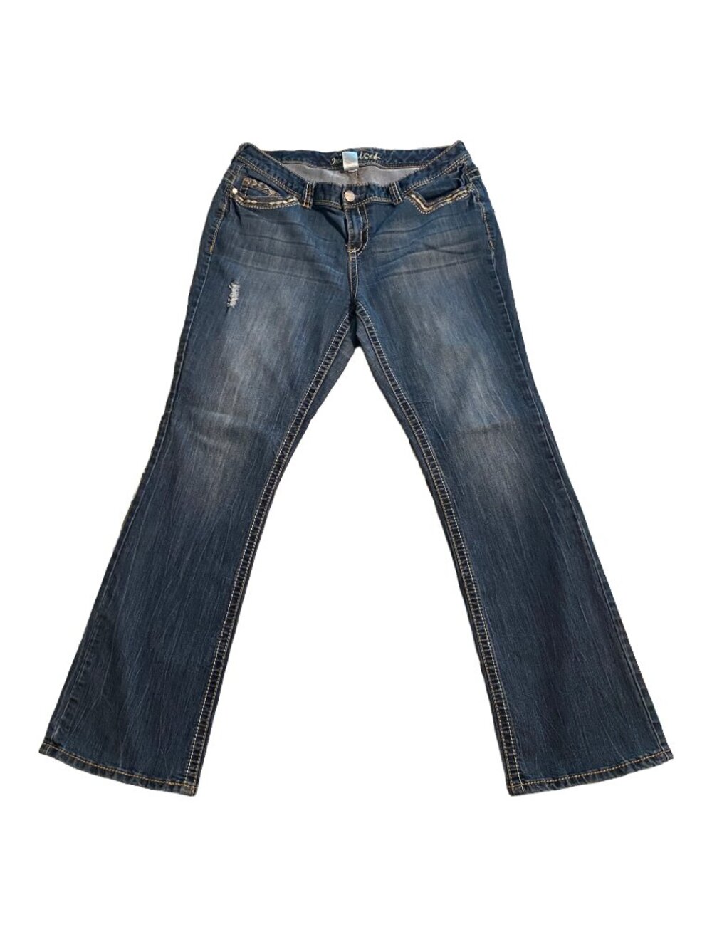MAURICES - Bold Stitch Bootcut Jeans - Medium Wash Distressed Denim - Size 13/14